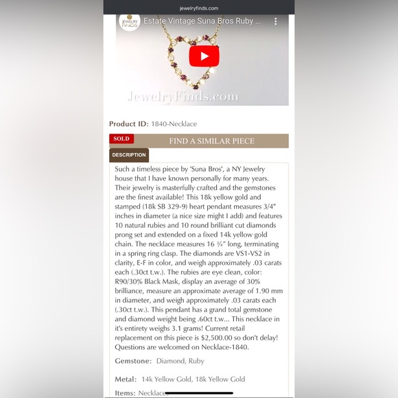 🌹SOLD! ❌ 18K Open Heart Red Ruby Diamond Necklace - Picture 9 of 11